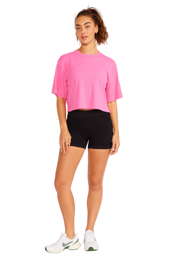 Cream Yoga Karen short-sleeve crop tee - Barbie Pink - Front Full View