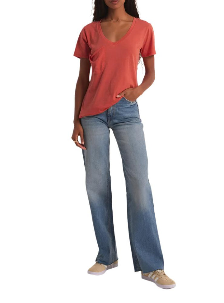 Z Supply V Neck Pocket Tee - Tango - Front View