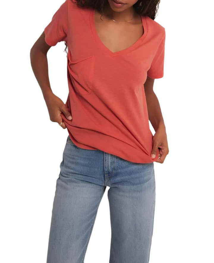 Z Supply V Neck Pocket Tee - Tango - Front View