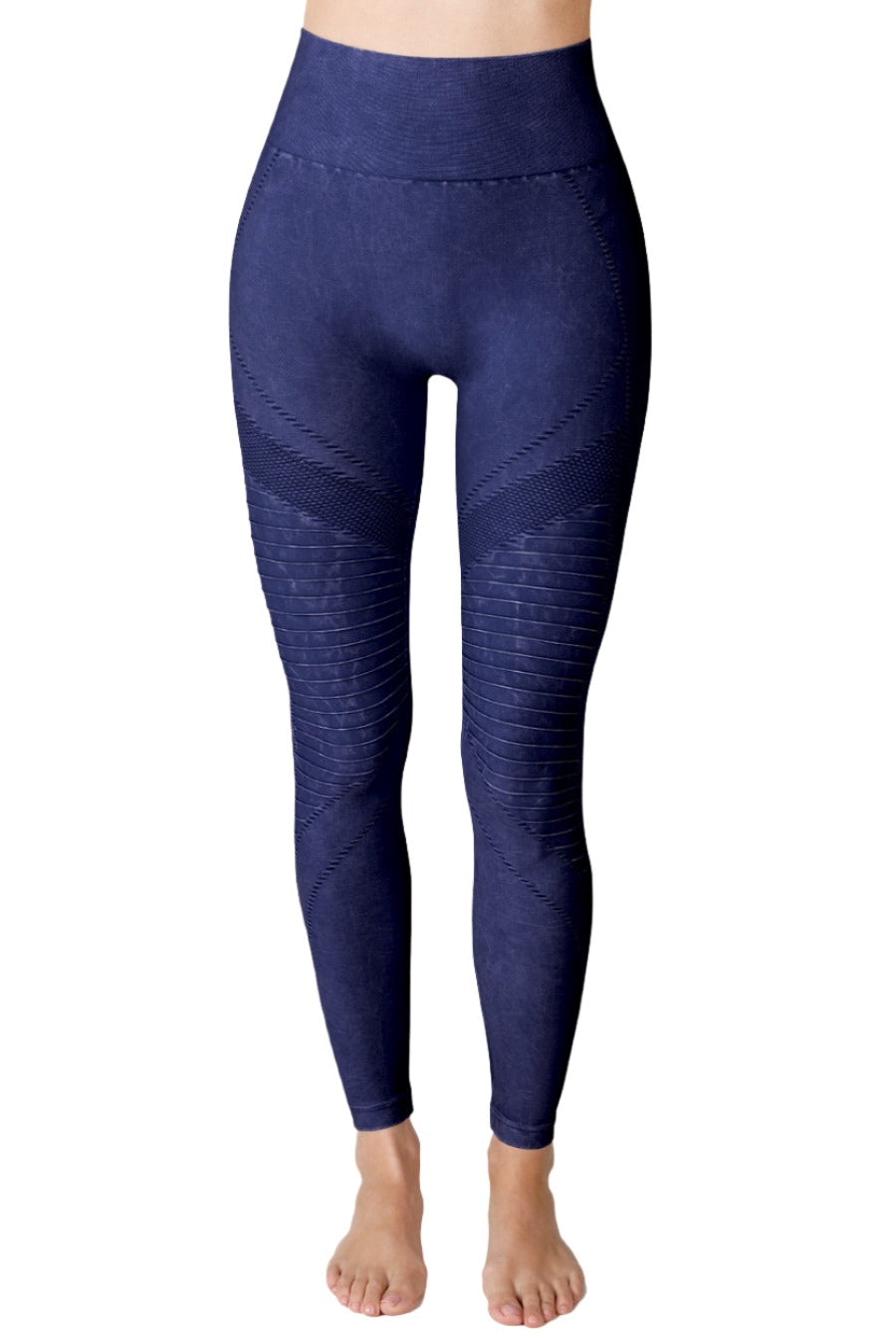 NikiBiki Seamless Leggings with Ribbed Panels - Vintage Denim - Front View