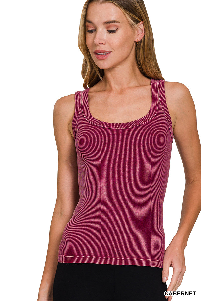 Zenana Reversible Mineral Washed Ribbed Tank NTW-6363