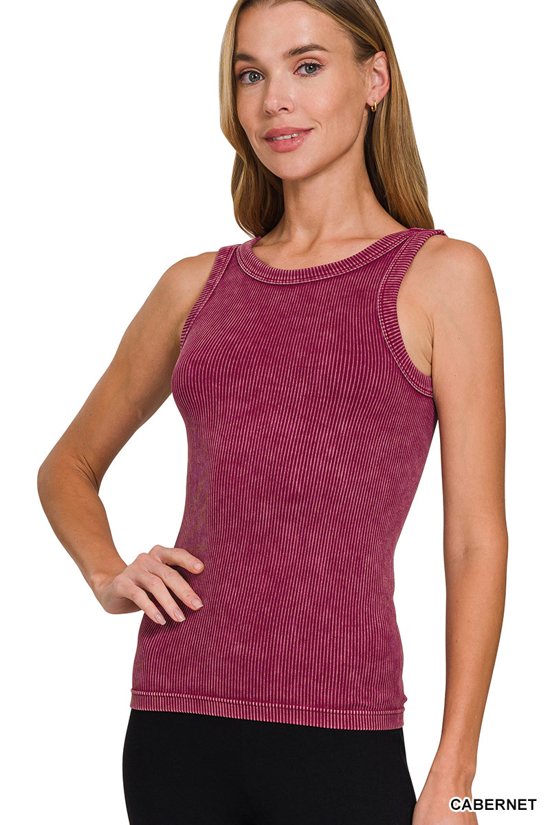 Zenana Reversible Mineral Washed Ribbed Tank NTW-6363