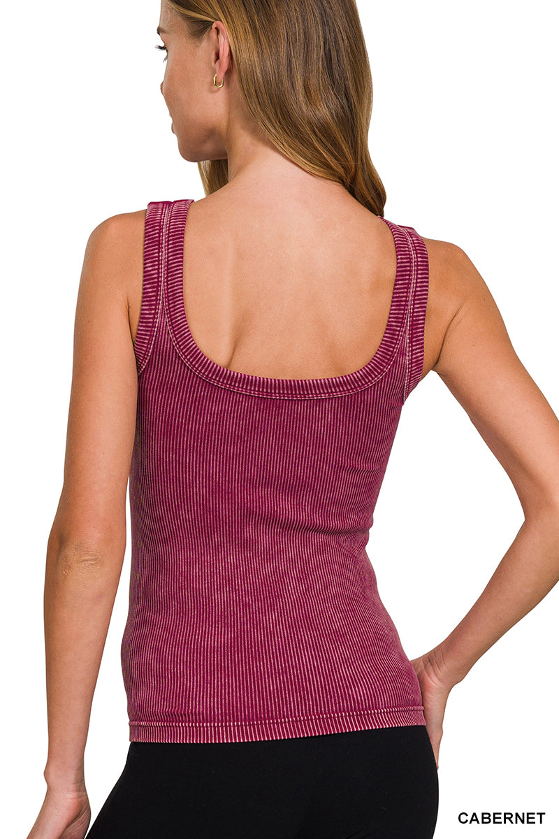 Zenana Reversible Mineral Washed Ribbed Tank NTW-6363