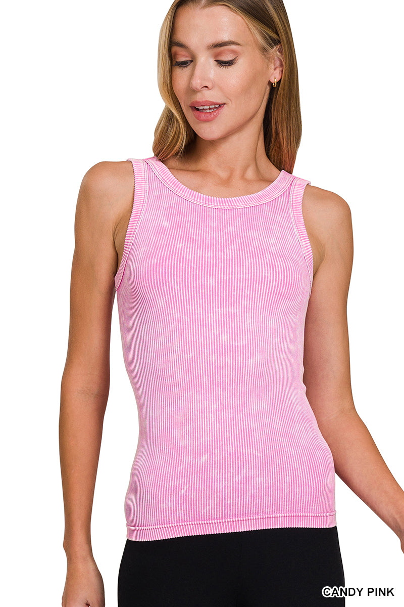 Zenana Reversible Mineral Washed Ribbed Tank NTW-6363