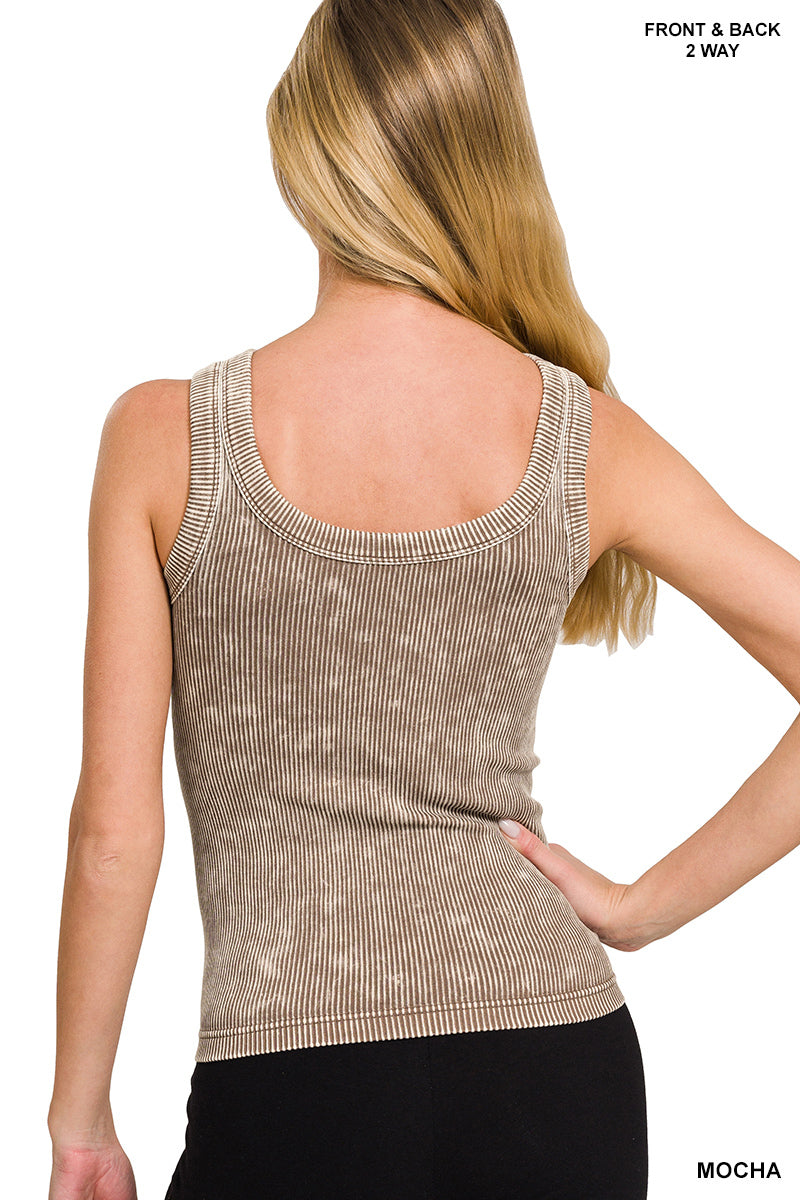 Zenana Reversible Mineral Washed Ribbed Tank NTW-6363