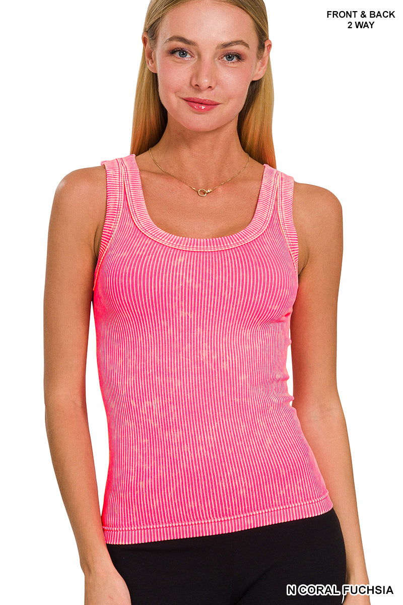 Zenana Reversible Mineral Washed Ribbed Tank NTW-6363