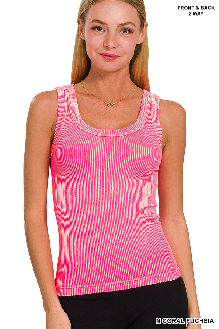 Zenana Reversible Mineral Washed Ribbed Tank NTW-6363