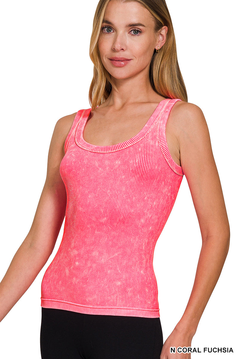 Zenana Reversible Mineral Washed Ribbed Tank NTW-6363