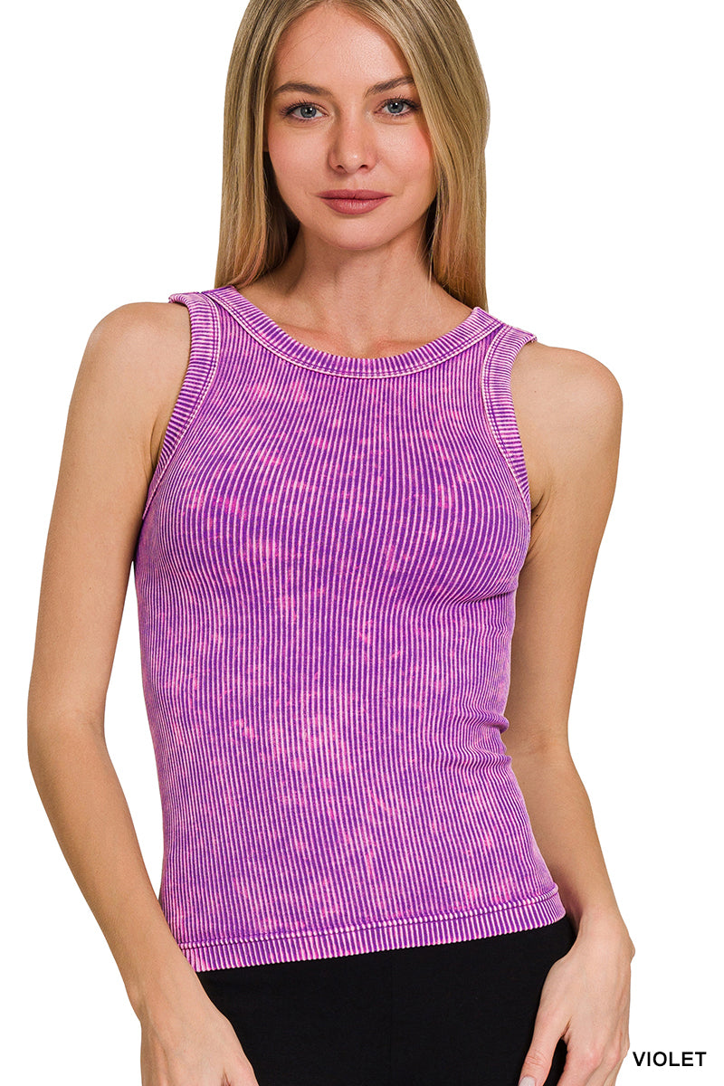 Zenana Reversible Mineral Washed Ribbed Tank NTW-6363