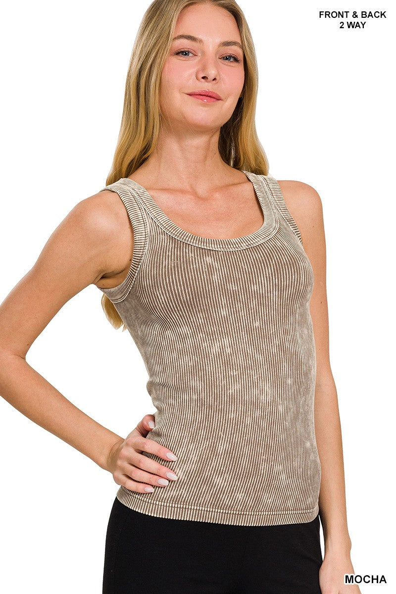 Zenana Reversible Mineral Washed Ribbed Tank NTW-6363