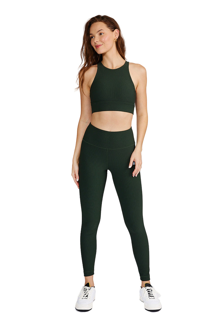 Cream Yoga Nancy ribbed legging - Hunter Green - Front Full View