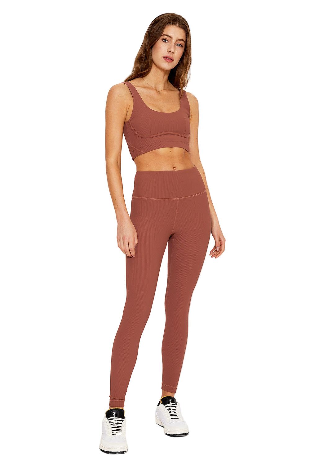 Cream Yoga Nancy ribbed legging - rose taupe - Front Full View