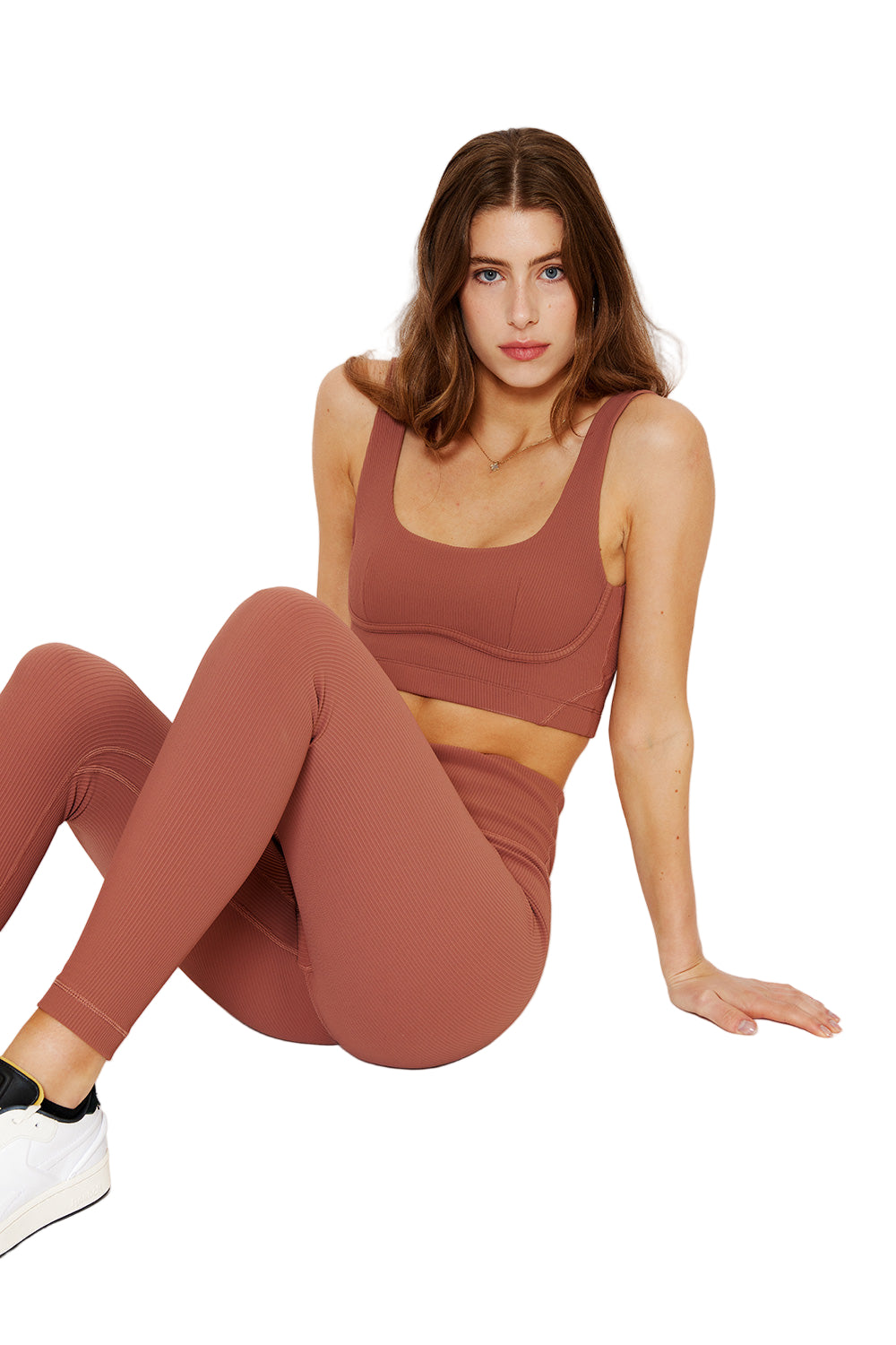 Cream Yoga Nancy ribbed legging - rose taupe - Rear View