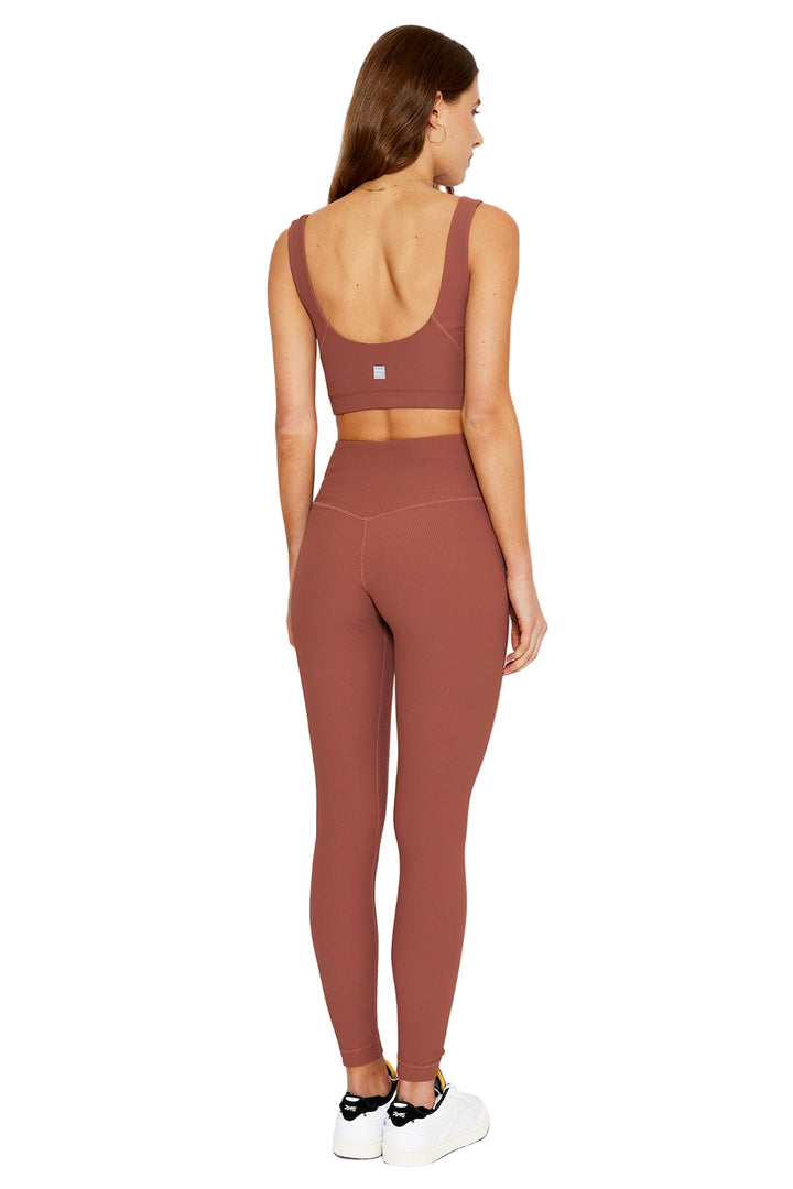 Cream Yoga Nancy ribbed legging - rose taupe - Back Full View