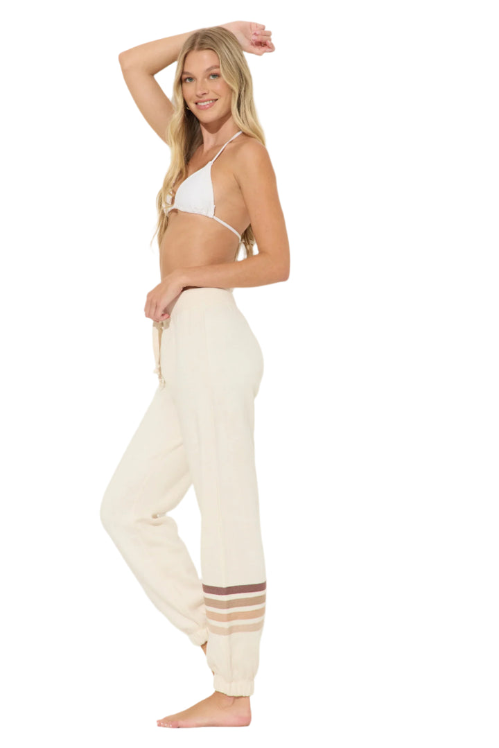 Ocean Drive Fleece Neutral Stripes Coconut White Jogger OD12032