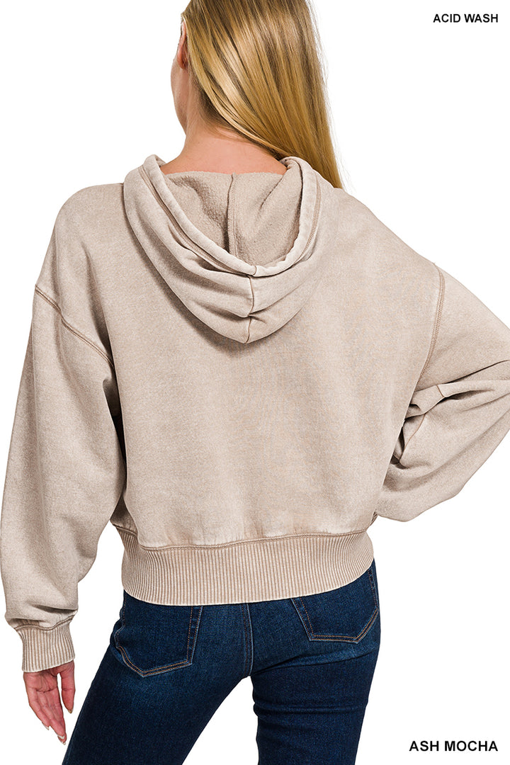 Zenana Full Zip Mineral Washed Hooded Sweatshirt OJW-4308