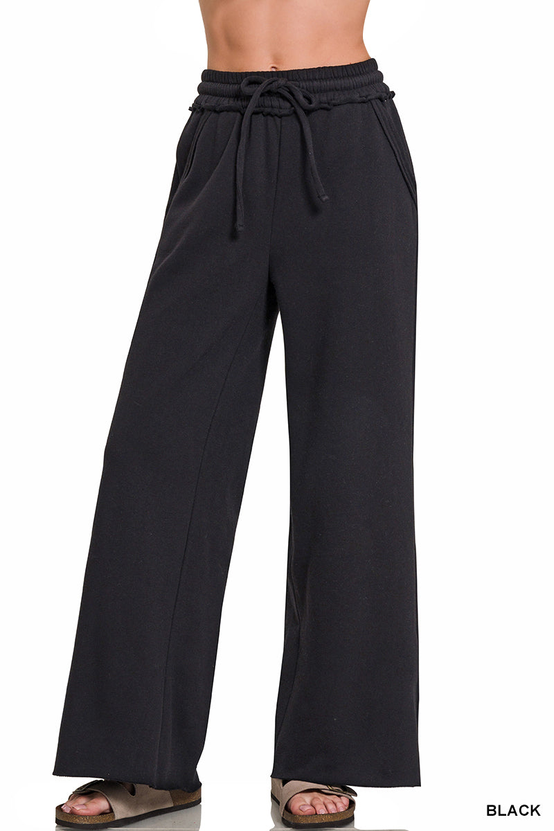 Zenana Raw Bottom Fleece Palazzo Sweat Pant OPW-4327Y