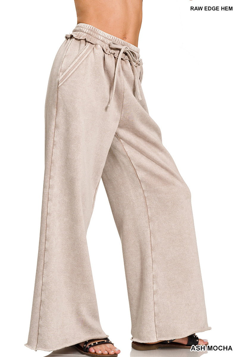 Zenana Acid Washed Fleece Palazzo Sweat Pant OPW-4343Y