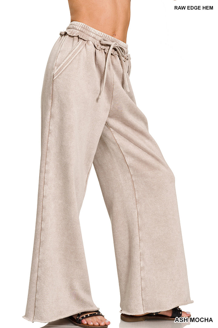 Zenana Acid Washed Fleece Palazzo Sweat Pant OPW-4343Y