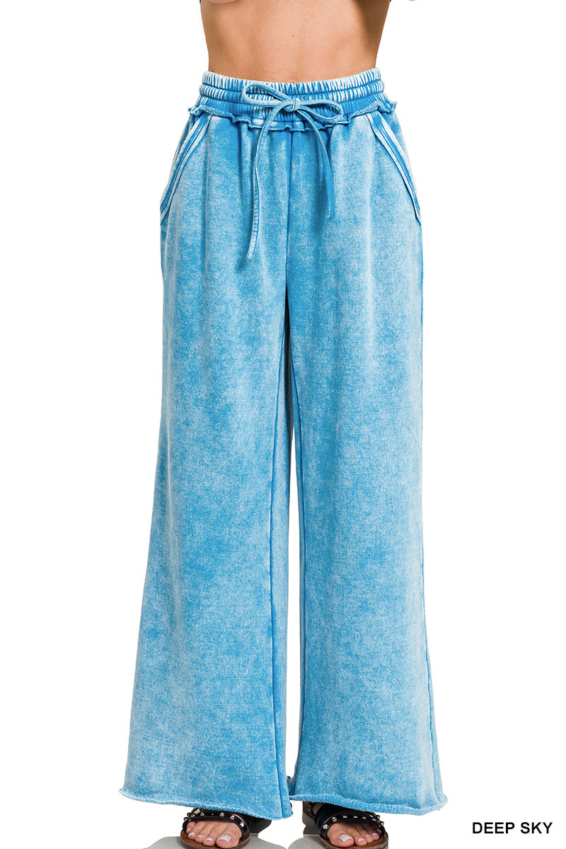 Zenana Acid Washed Fleece Palazzo Sweat Pant OPW-4343Y