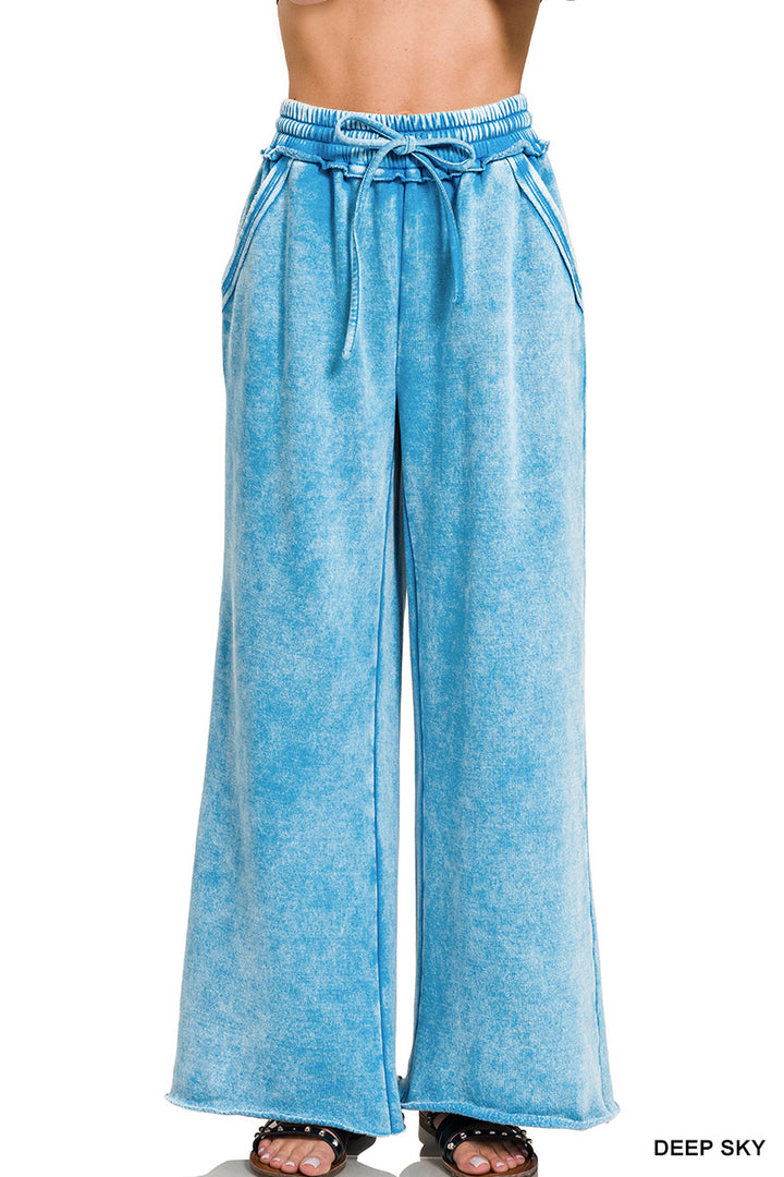 Zenana Acid Washed Fleece Palazzo Sweat Pant OPW-4343Y