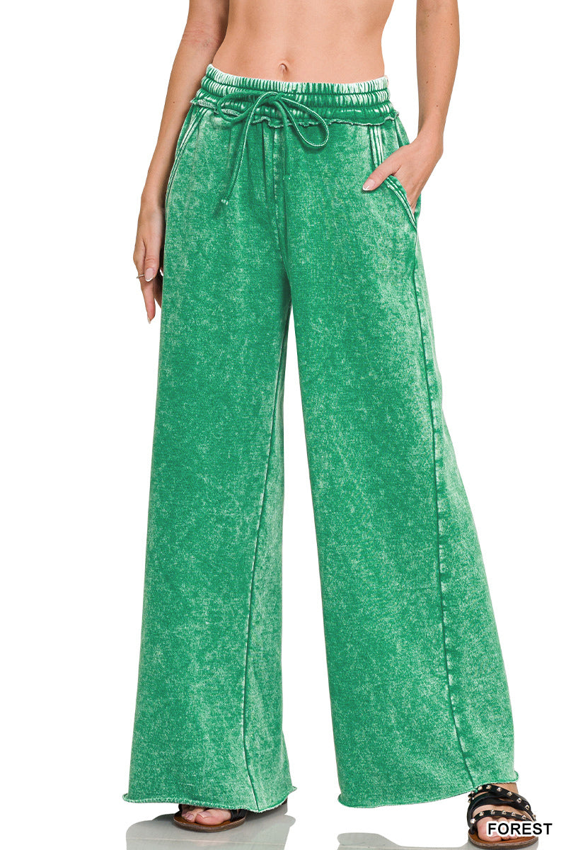 Zenana Acid Washed Fleece Palazzo Sweat Pant OPW-4343Y