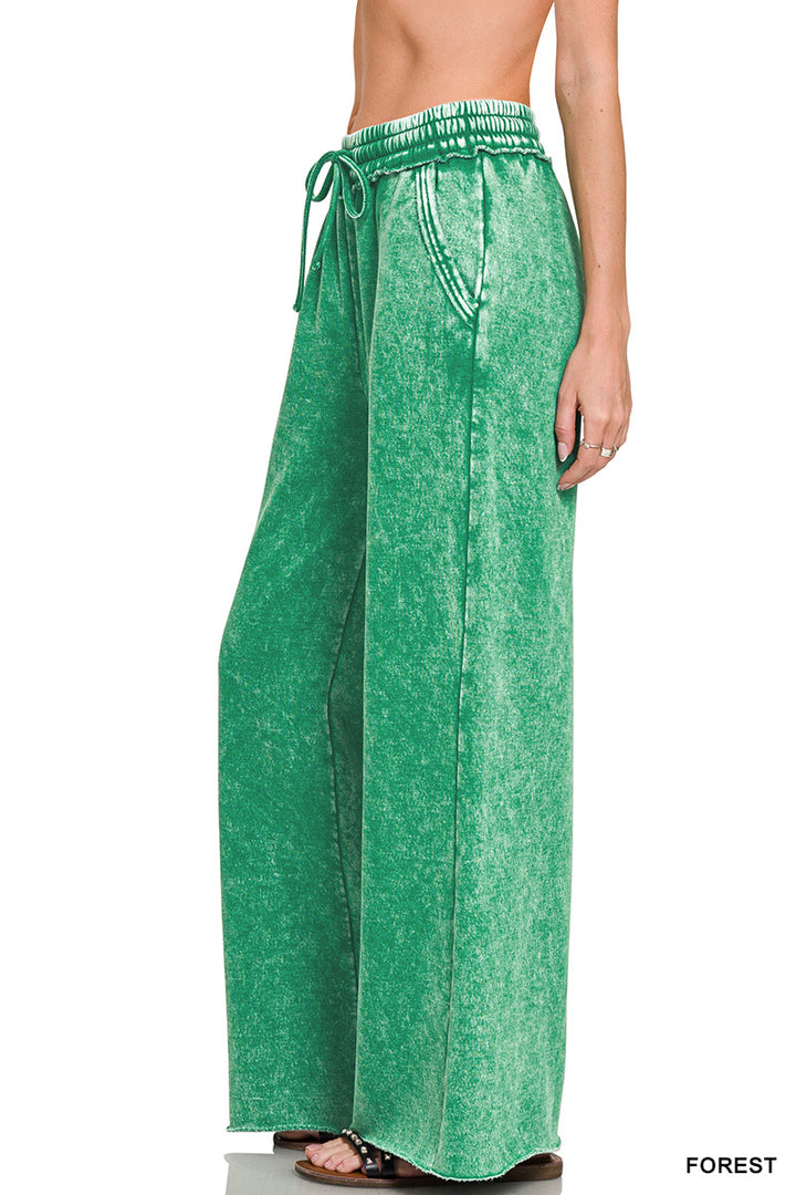 Zenana Acid Washed Fleece Palazzo Sweat Pant OPW-4343Y