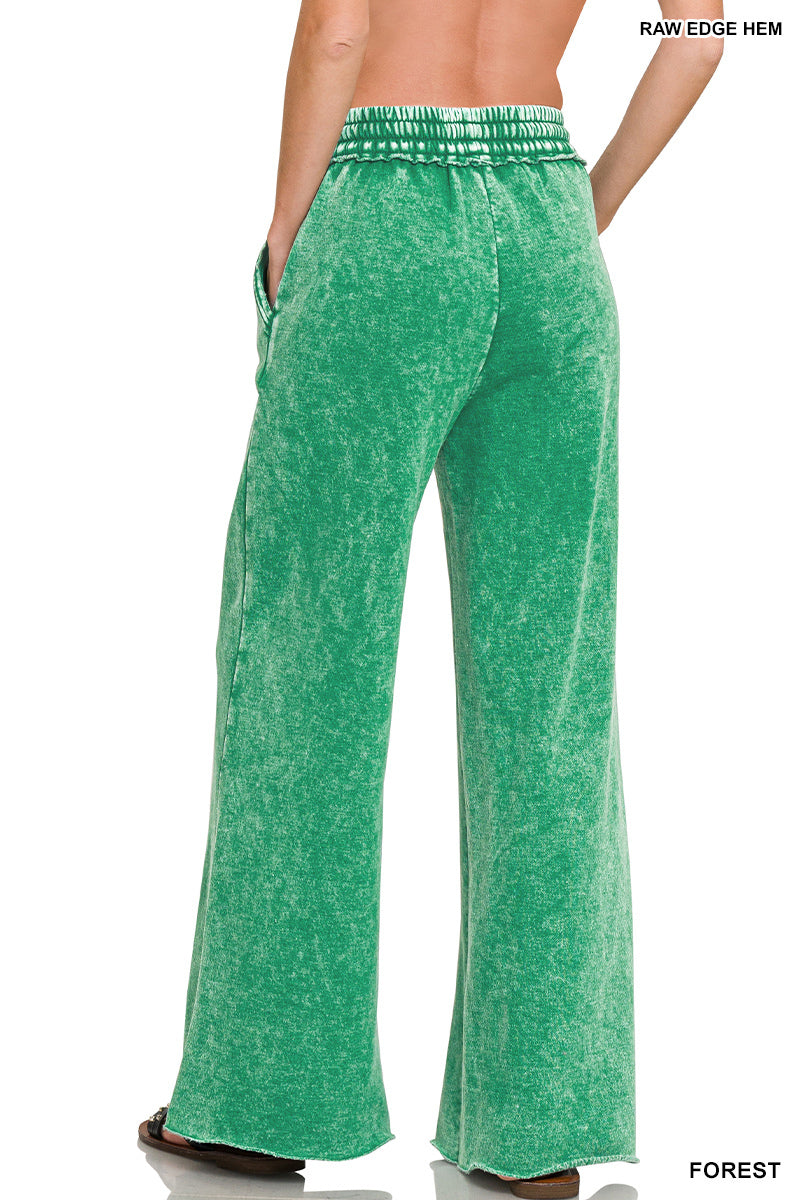 Zenana Acid Washed Fleece Palazzo Sweat Pant OPW-4343Y