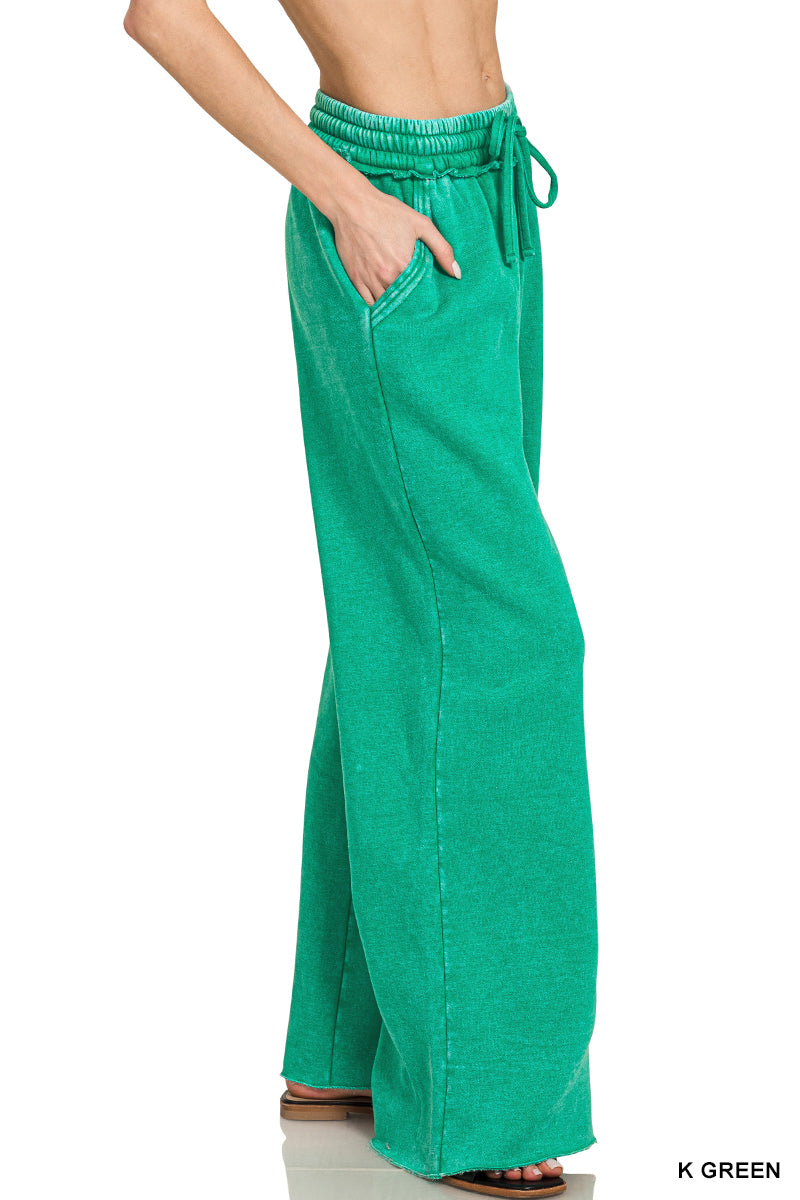 Zenana Acid Washed Fleece Palazzo Sweat Pant OPW-4343Y – Fitness