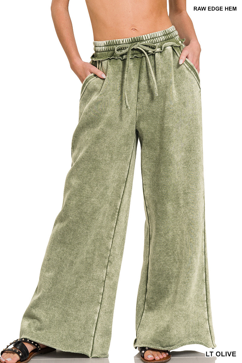Zenana Acid Washed Fleece Palazzo Sweat Pant OPW-4343Y