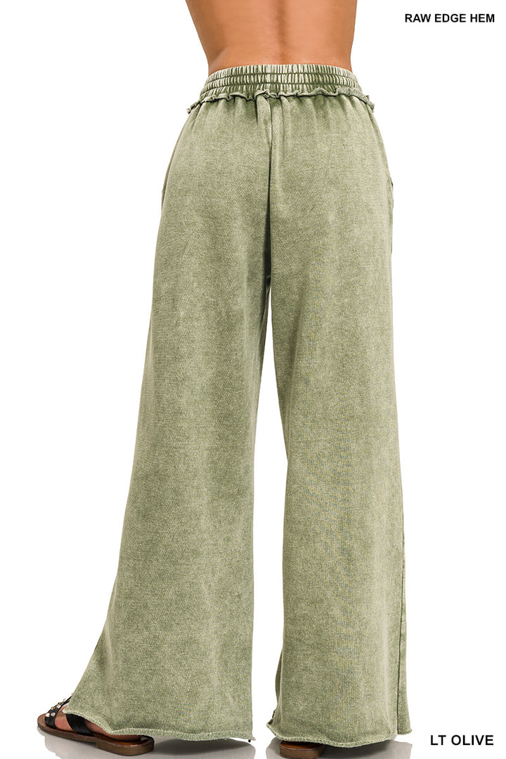 Zenana Acid Washed Fleece Palazzo Sweat Pant OPW-4343Y