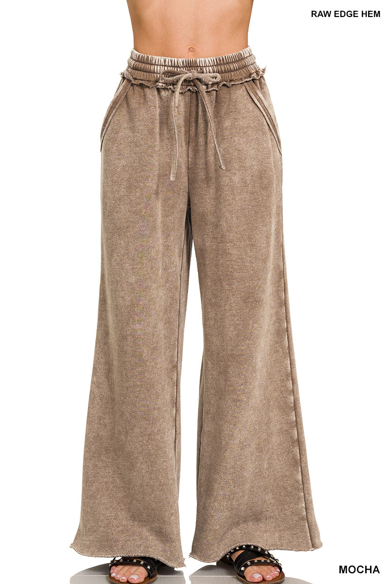 Zenana Acid Washed Fleece Palazzo LONG Sweat Pant OPW-4343Y