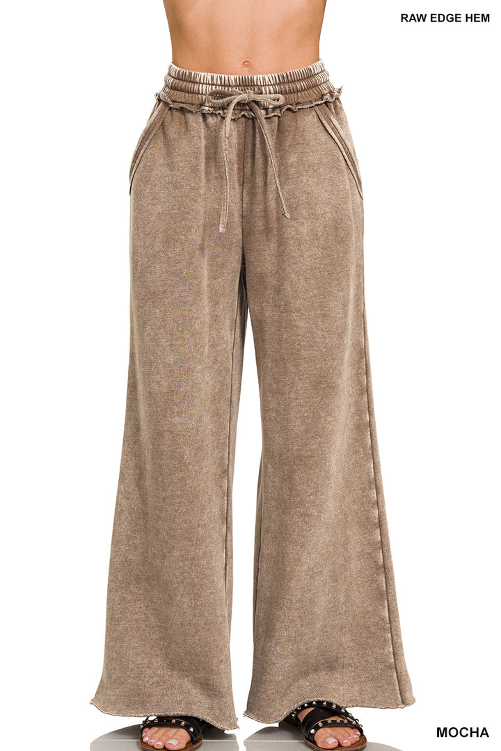 Zenana Acid Washed Fleece Palazzo LONG Sweat Pant OPW-4343Y