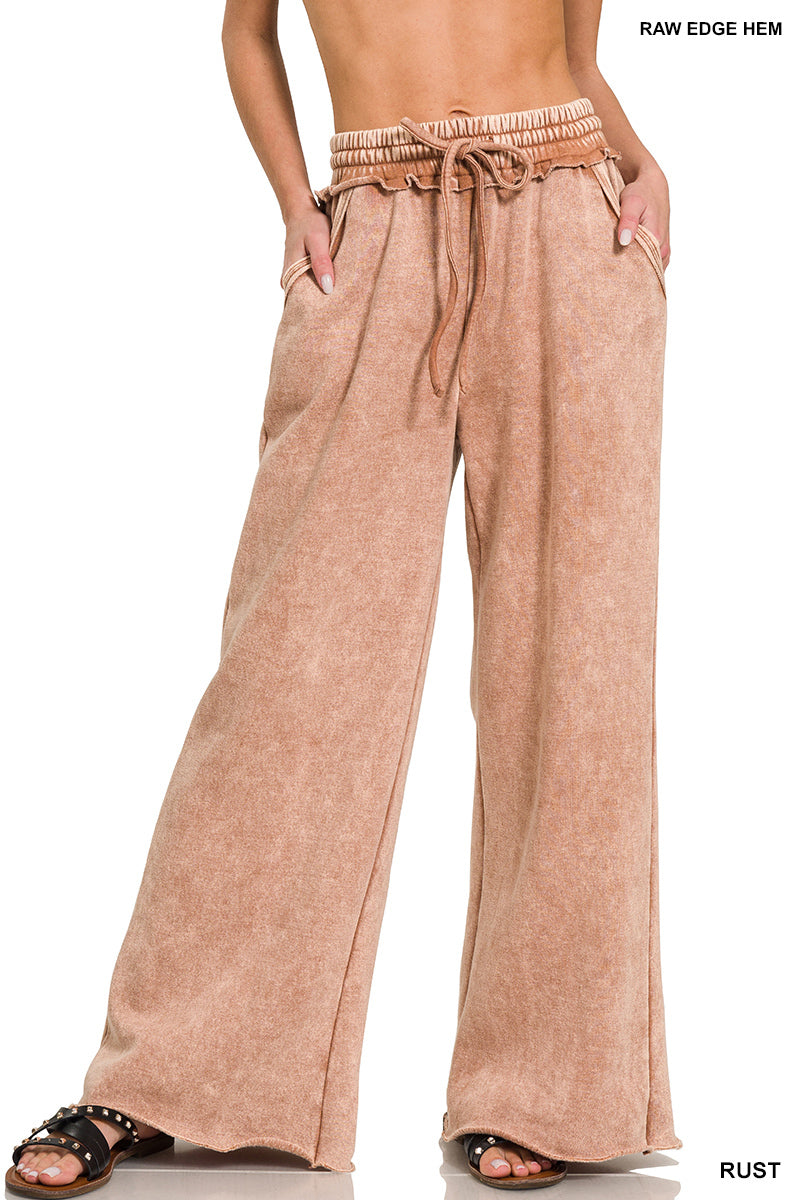 Zenana Acid Washed Fleece Palazzo Sweat Pant OPW-4343Y – Fitness