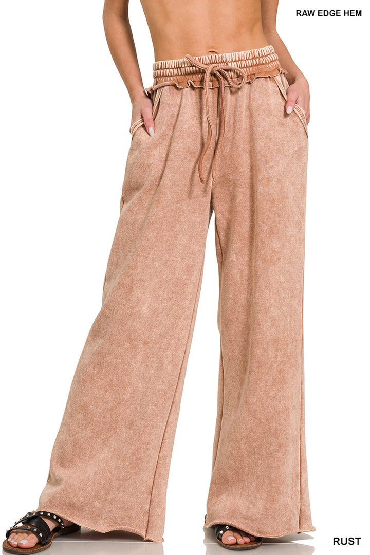 Zenana Acid Washed Fleece Palazzo Sweat Pant OPW-4343Y