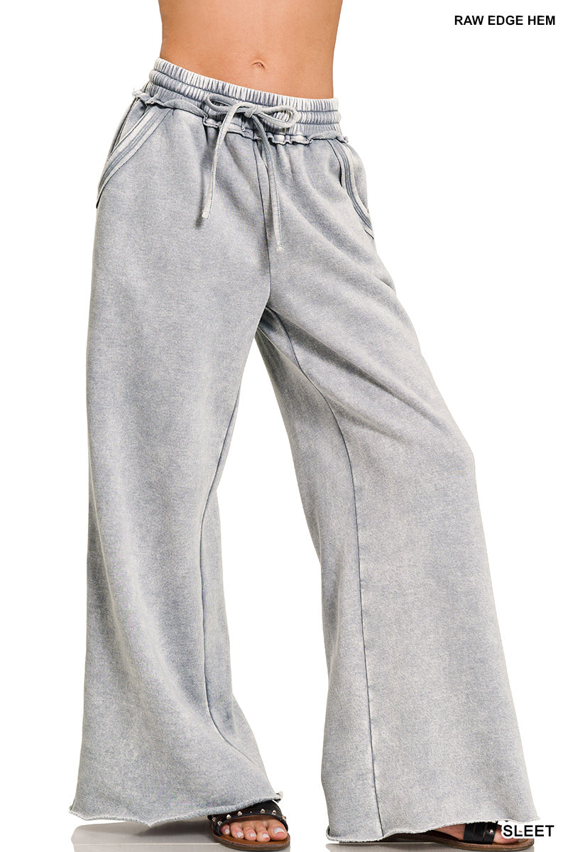 Zenana Acid Washed Fleece Palazzo Sweat Pant OPW-4343Y