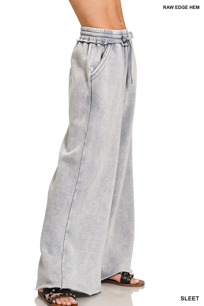 Zenana Acid Washed Fleece Palazzo Sweat Pant OPW-4343Y