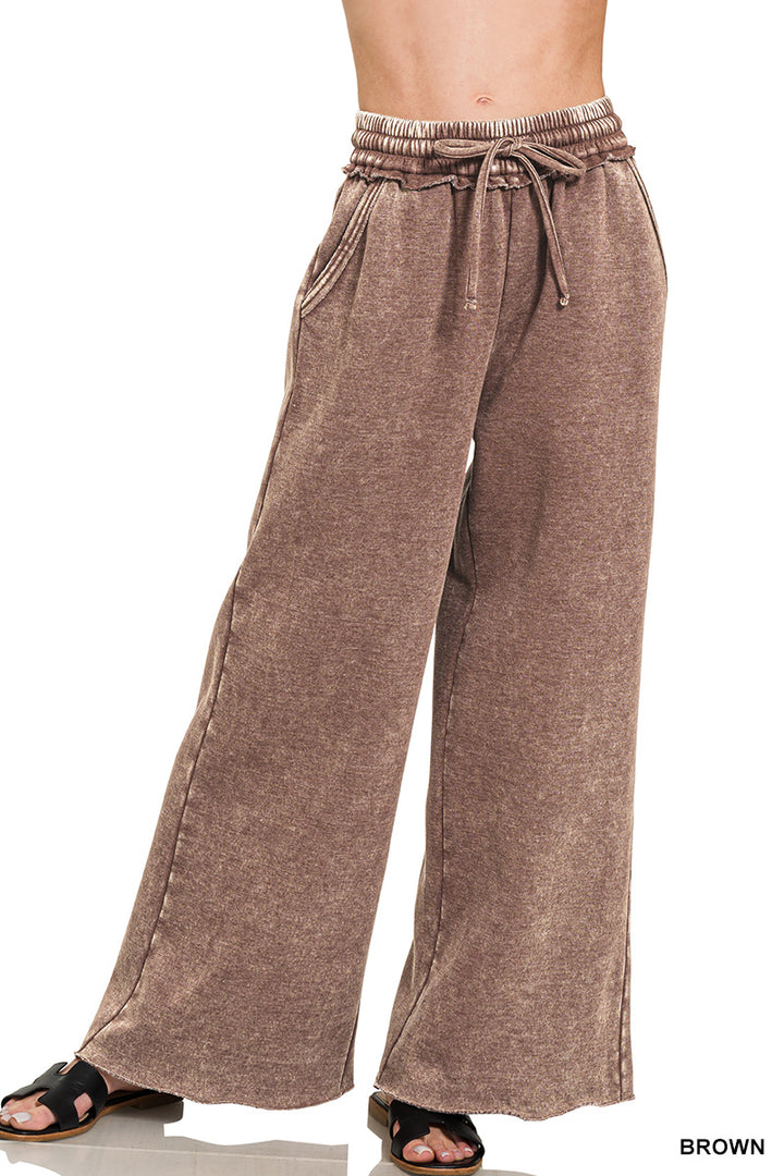 Zenana Acid Washed Fleece Palazzo Sweat Pant OPW-4343Y