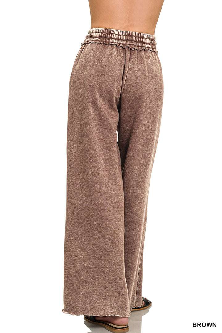 Zenana Acid Washed Fleece Palazzo Sweat Pant OPW-4343Y
