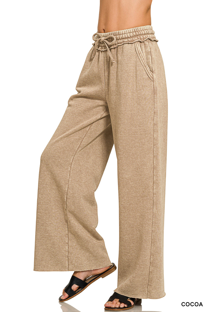 Zenana Acid Washed Fleece Palazzo LONG Sweat Pant OPW-4343Y