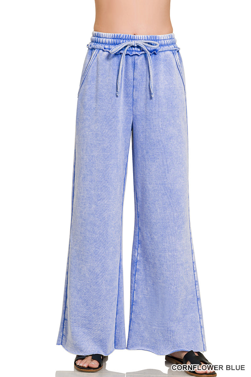 Zenana Acid Washed Fleece Palazzo Sweat Pant OPW-4343Y