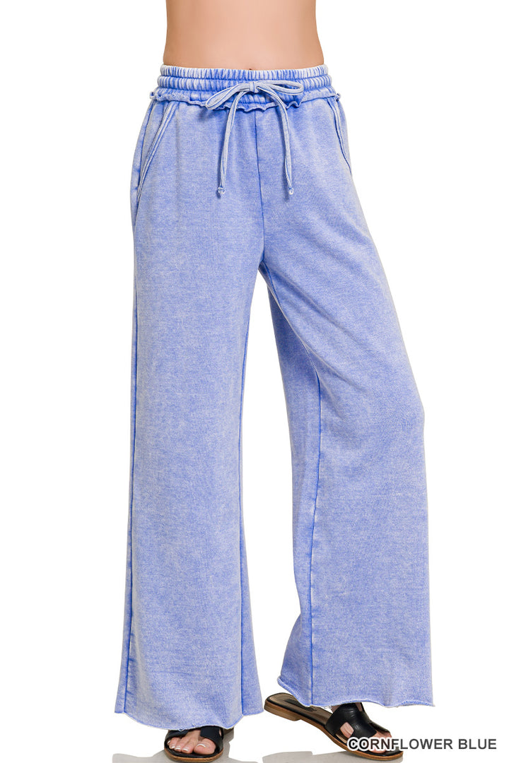 Zenana Acid Washed Fleece Palazzo Sweat Pant OPW-4343Y