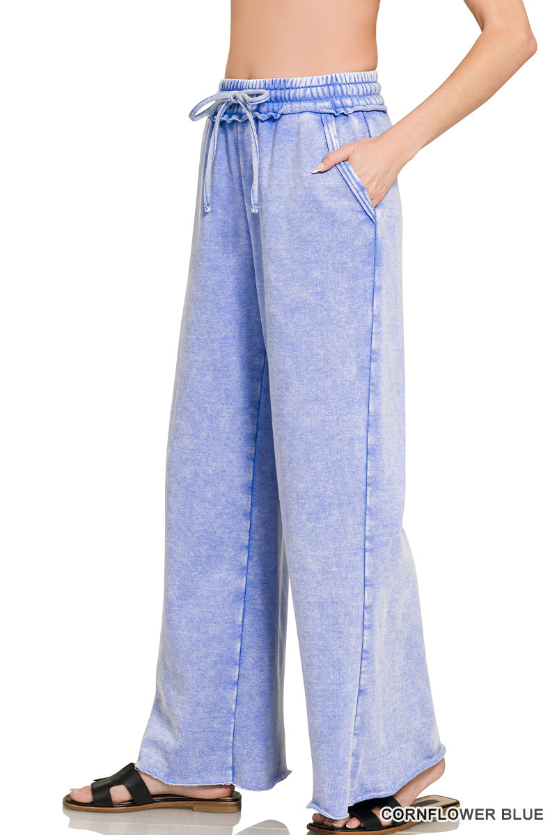 Zenana Acid Washed Fleece Palazzo Sweat Pant OPW-4343Y