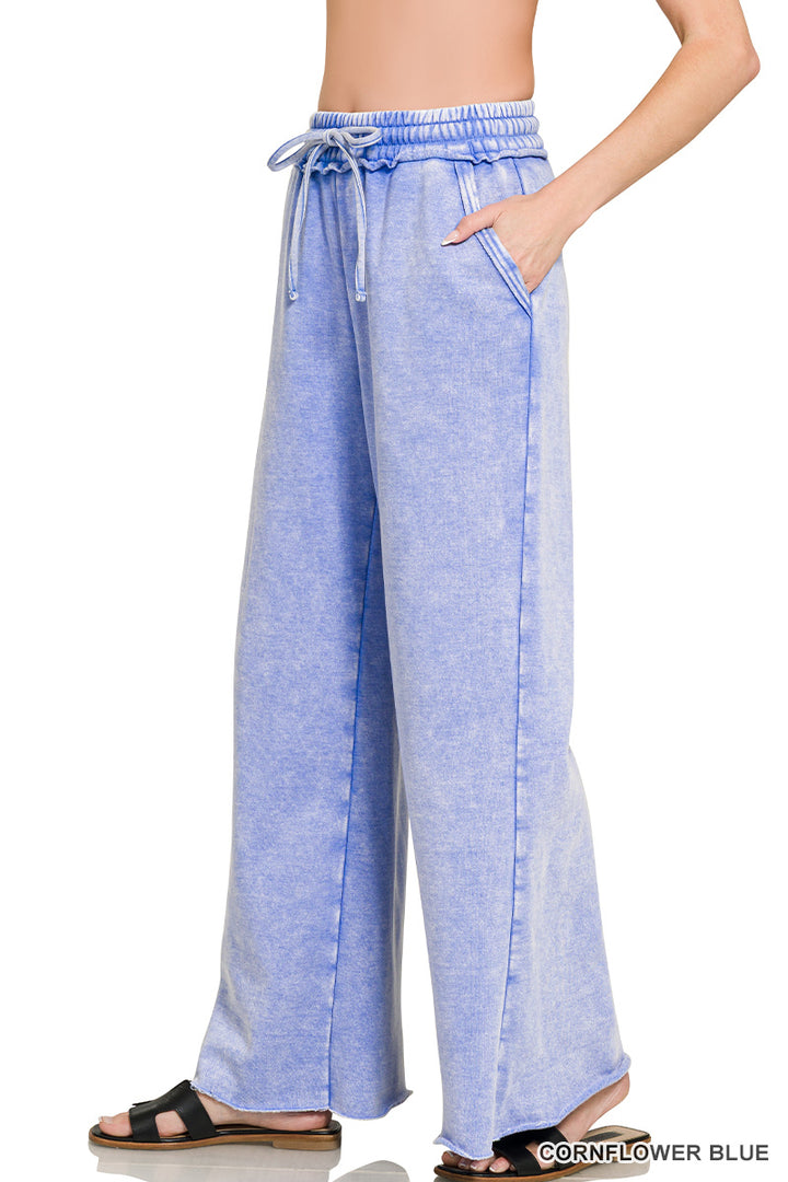 Zenana Acid Washed Fleece Palazzo Sweat Pant OPW-4343Y