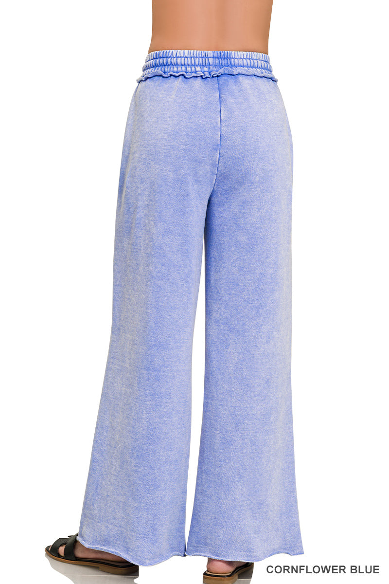 Zenana Acid Washed Fleece Palazzo Sweat Pant OPW-4343Y