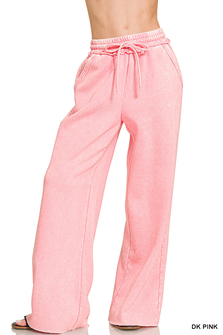 Zenana Acid Washed Fleece Palazzo LONG Sweat Pant OPW-4343Y