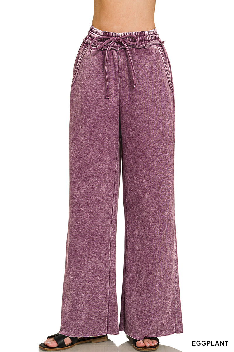Zenana Acid Washed Fleece Palazzo Sweat Pant OPW-4343Y – Fitness