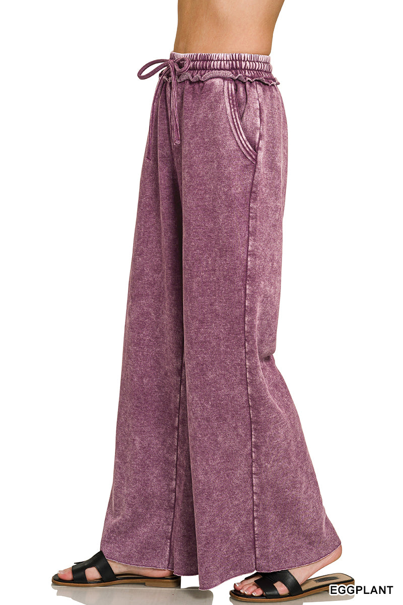 Zenana Acid Washed Fleece Palazzo Sweat Pant OPW-4343Y – Fitness