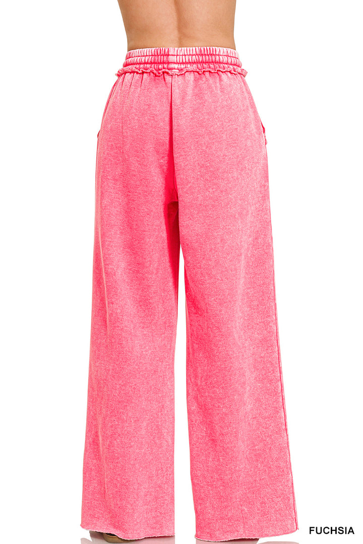 Zenana Acid Washed Fleece Palazzo Sweat Pant OPW-4343Y