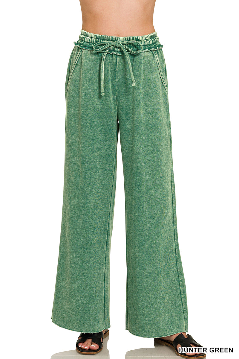 Zenana Acid Washed Fleece Palazzo LONG Sweat Pant OPW-4343Y
